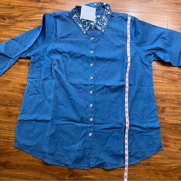 New Vintage Quaker Factory Jeanne Bice Chambray Jewel Button Down Shirt Size 1X - Picture 15 of 16